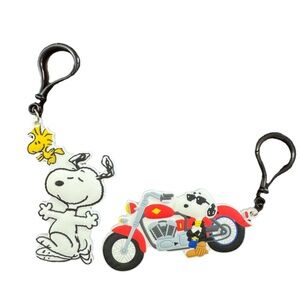 Lot Of 2 Peanuts Snoopy & Motorcycle 3D Silicone Keychain, Backpack 3”